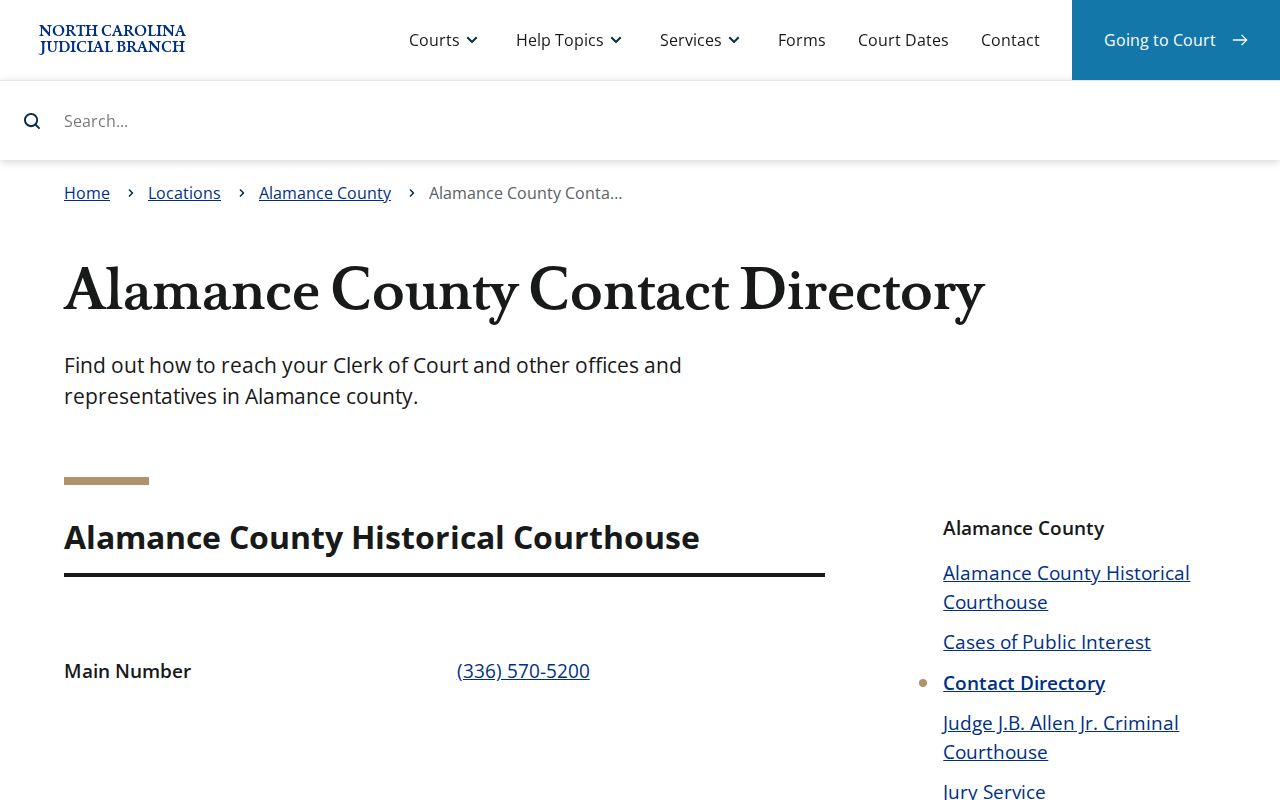 Alamance County court schedule contact directory source