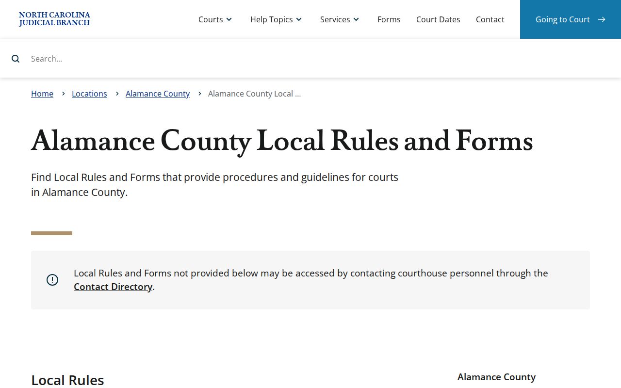 Alamance County court schedule local rules and forms source