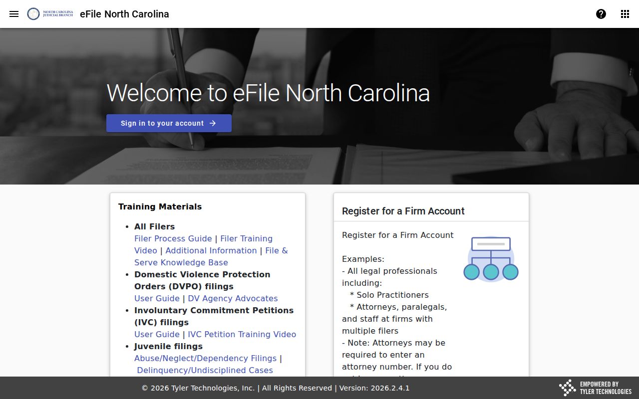 Alamance County court docket access through the eFile North Carolina system