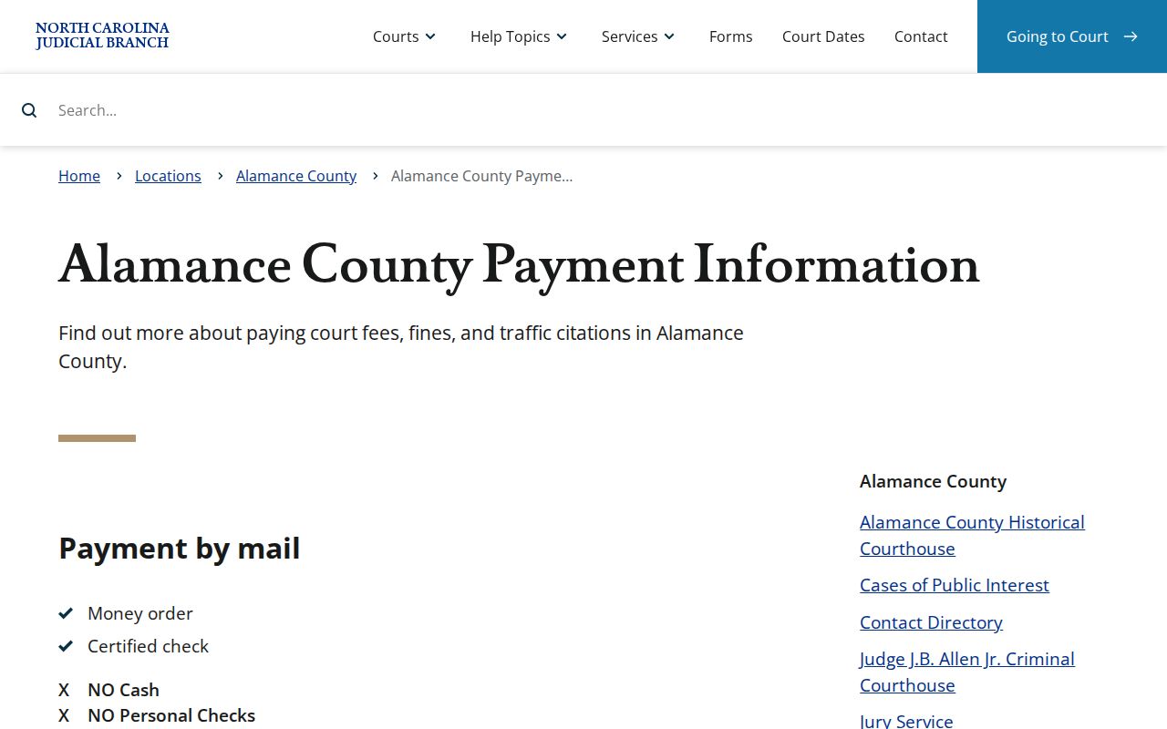 Alamance County traffic court payment information source