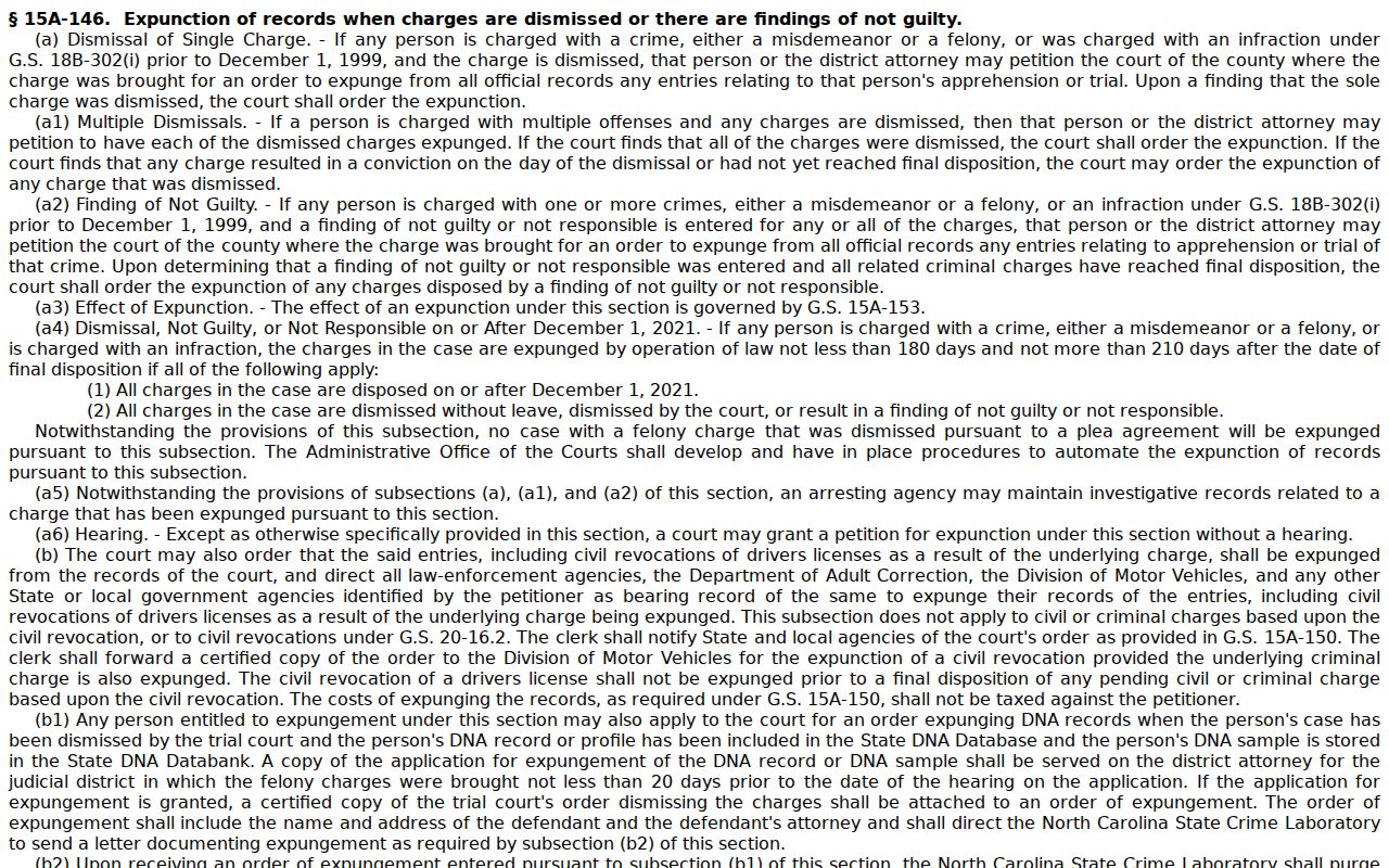 Alamance County traffic court record expunction statute source