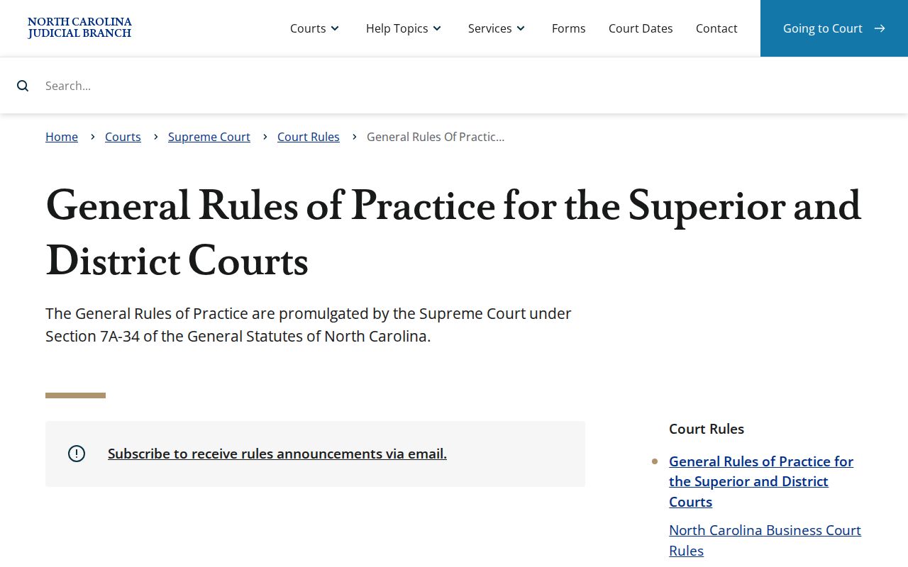 Elon court records source for North Carolina General Rules of Practice