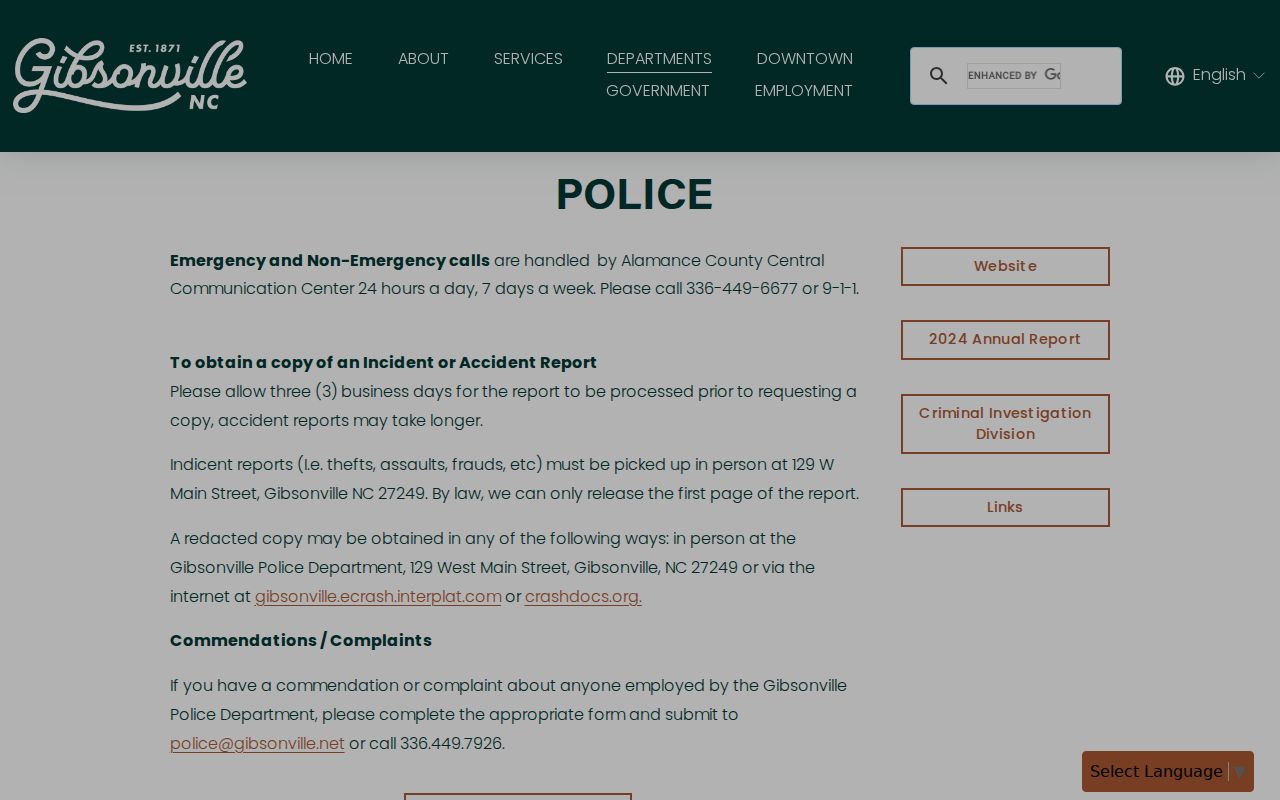 Gibsonville court records source for Gibsonville Police Department