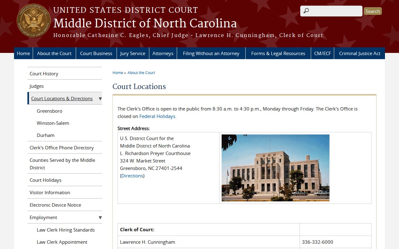 Gibsonville court records source for separate Middle District court locations